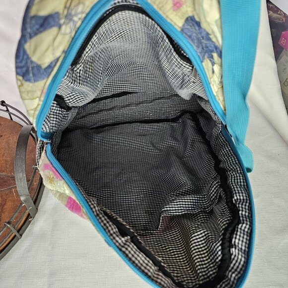 Sazy Bee Quilted Colorful Elephant Backpack, multi pocket Lt Blue straps - Picture 7 of 7